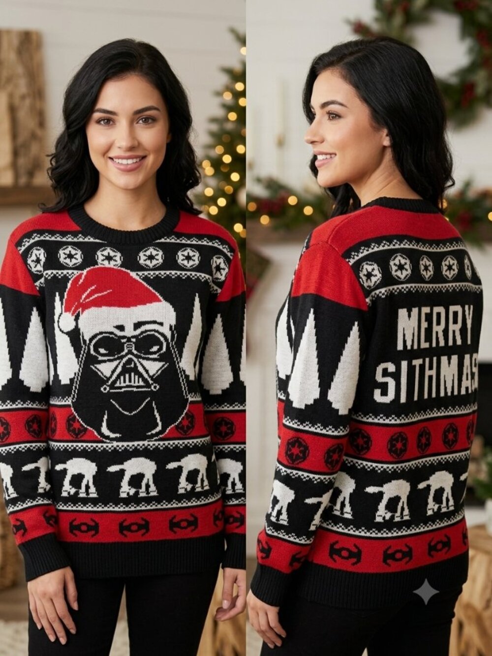 Star Wars Darth Vader Merry Sithmas Ugly Sweater Black White Red - Size Small